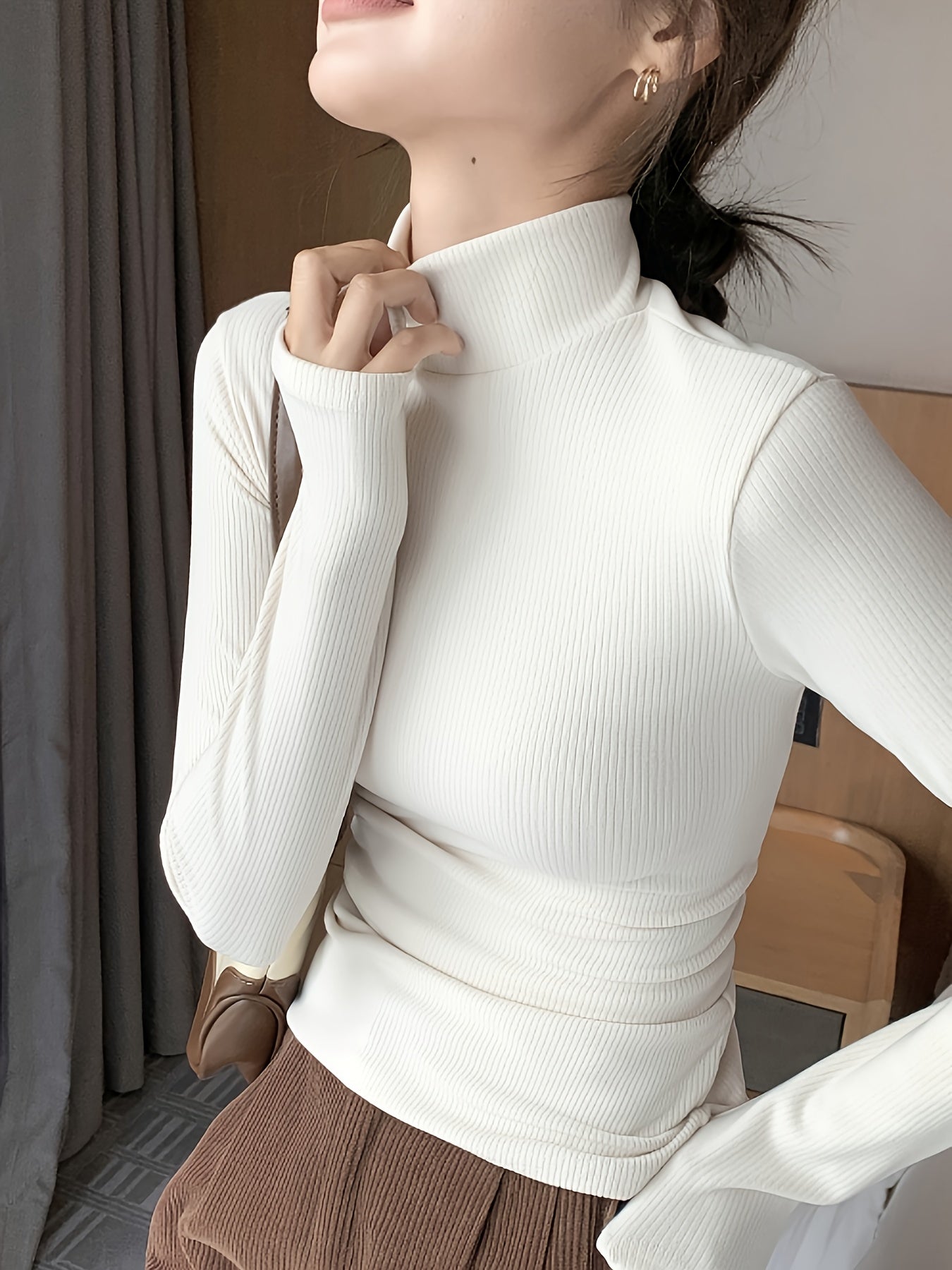 Camiseta De Cuello Alto De Tres Colores, Paquete De 3, Camiseta Delgada De Manga Larga Versátil Para Otoño E Invierno, Ropa De Mujer