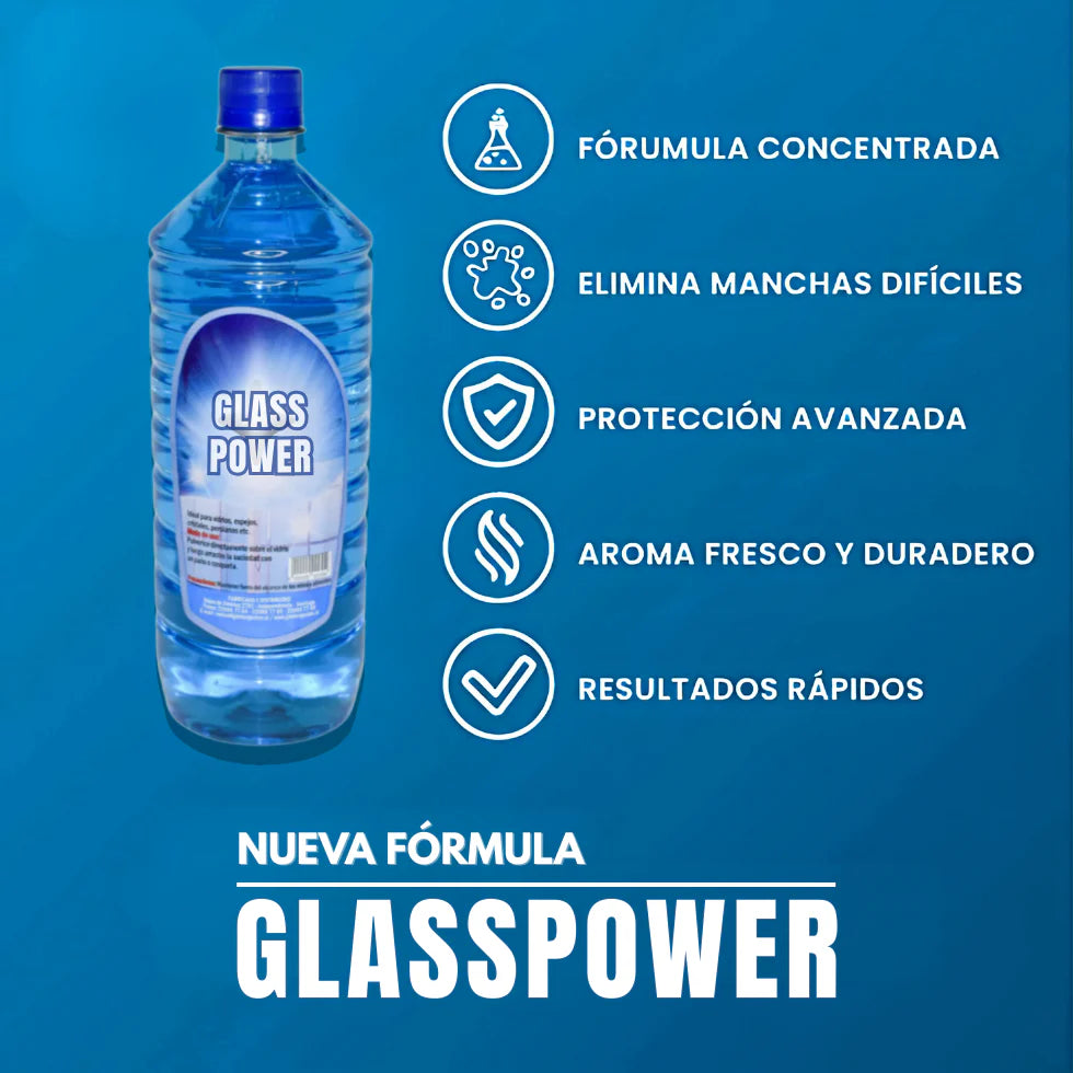 3X1 GLASSPOWER | POTENTE LIMPIADOR DE VIDRIOS ELIMINA MANCHAS DIFÍCILES