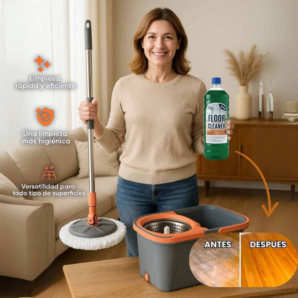 PACK MOPA 360º CON DOBLE TINA CENTRIFUGO + POTENTE RENOVADOR DE BRILLO