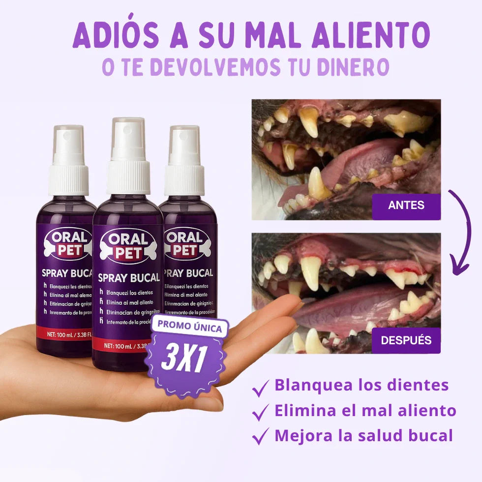 3x1 ORALPET | Spray 100 % Natural Cuidado bucal de perros y gatos