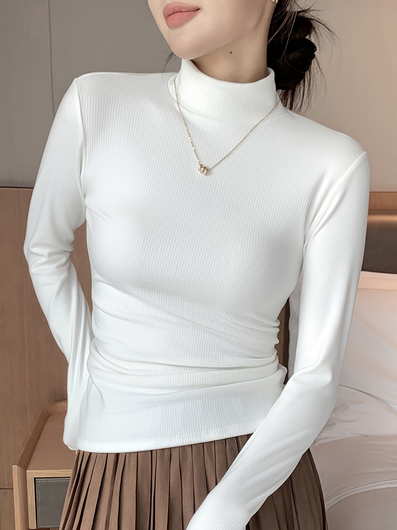Camiseta De Cuello Alto De Tres Colores, Paquete De 3, Camiseta Delgada De Manga Larga Versátil Para Otoño E Invierno, Ropa De Mujer