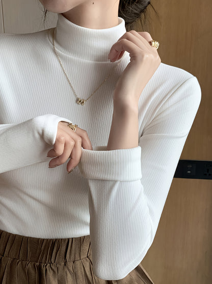 Camiseta De Cuello Alto De Tres Colores, Paquete De 3, Camiseta Delgada De Manga Larga Versátil Para Otoño E Invierno, Ropa De Mujer